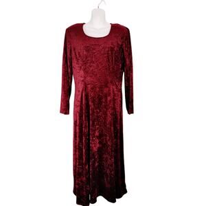 Brett Alixander Crushed Velvet Midi Dress 3/4 Sleeve A-Line Red Womens Size 12